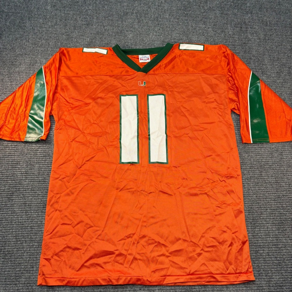 Vintage Miami Hurricanes Jersey Mens XL Orange #11 IZAW NCAA Football Mesh USA